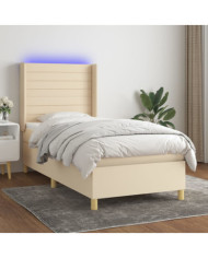 Sommier à lattes de lit matelas et LED Crème 100x200 cm Tissu | Mobilier & Déco