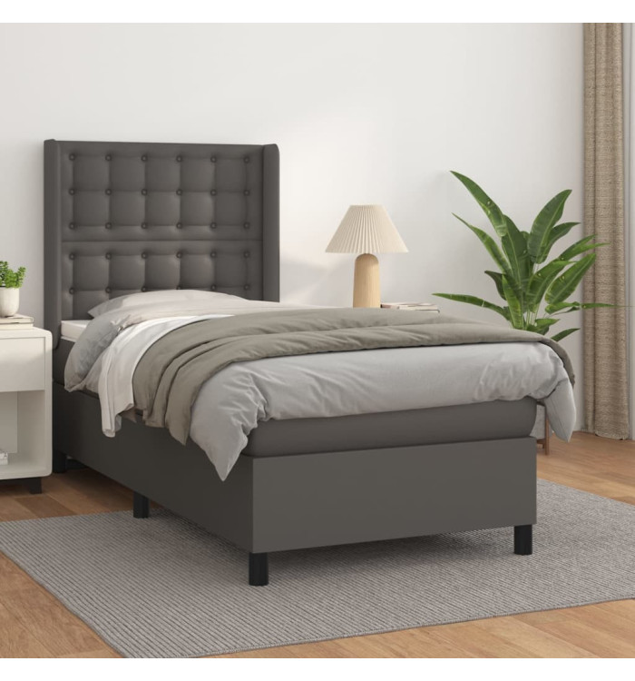 Sommier à lattes de lit avec matelas Gris 80x200 cm Similicuir | Mobilier & Déco