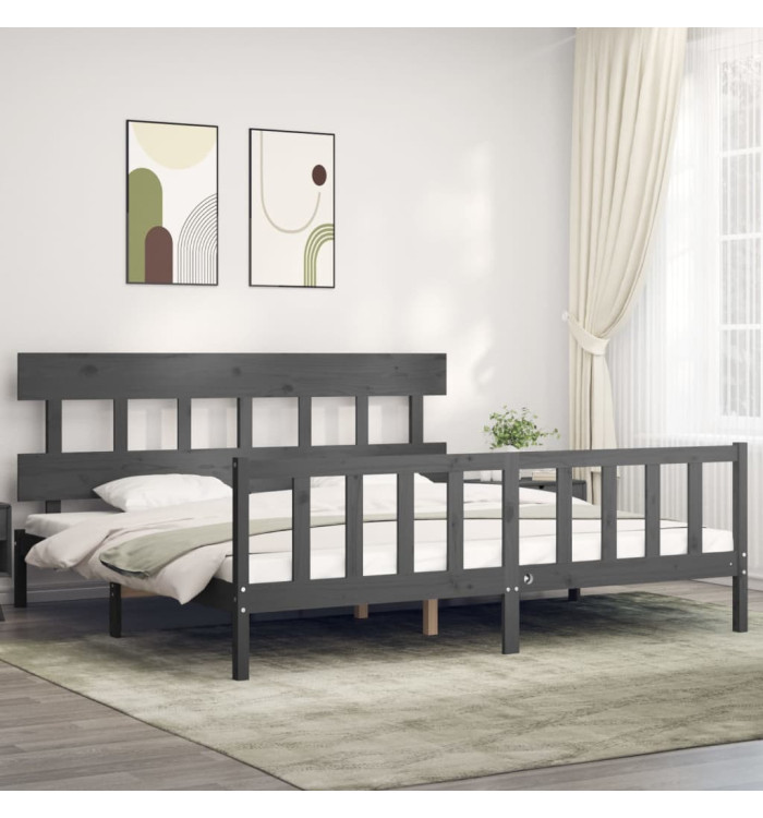Cadre de lit avec tête de lit gris Super King Size bois massif | Mobilier & Déco