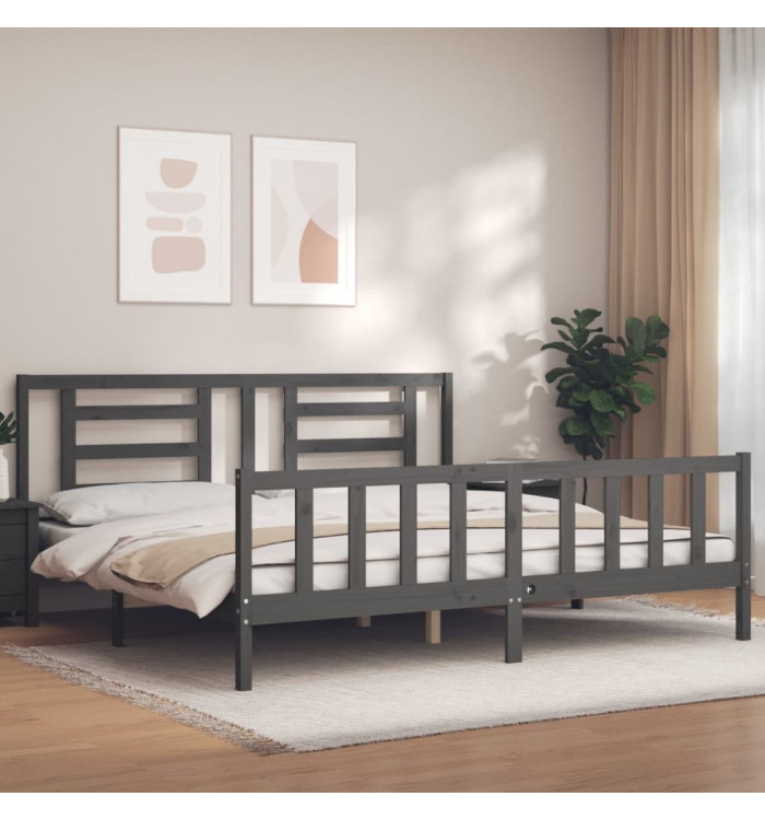 Cadre de lit avec tête de lit gris Super King Size bois massif | Mobilier & Déco