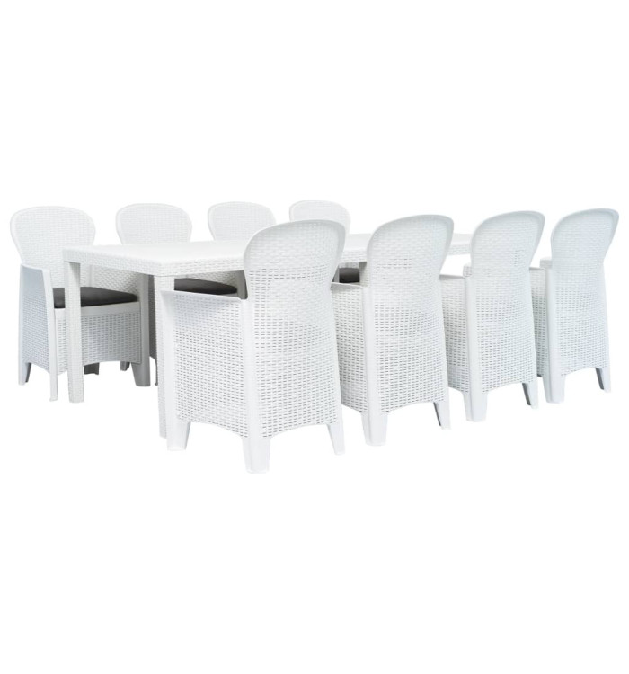 Ensemble à manger d'extérieur 9pcs Plastique Blanc Aspect rotin | Mobilier & Déco