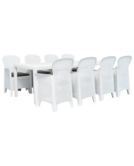 Ensemble à manger d'extérieur 9pcs Plastique Blanc Aspect rotin | Mobilier & Déco