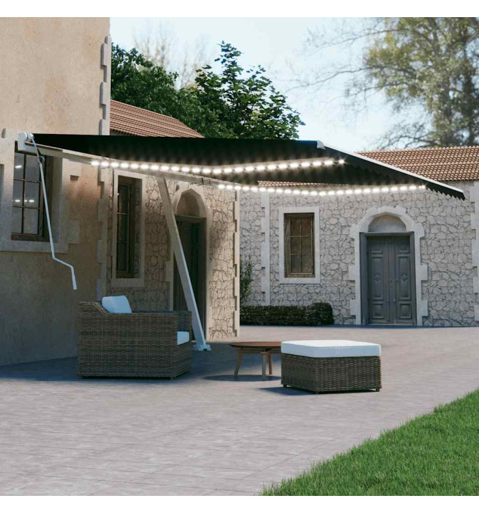 Auvent manuel rétractable avec LED 500x300 cm Anthracite | Mobilier & Déco