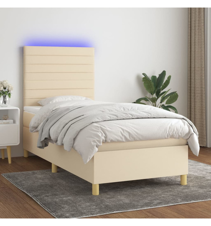 Sommier à lattes de lit et matelas et LED Crème 100x200cm Tissu | Mobilier & Déco