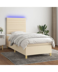 Sommier à lattes de lit et matelas et LED Crème 100x200cm Tissu | Mobilier & Déco