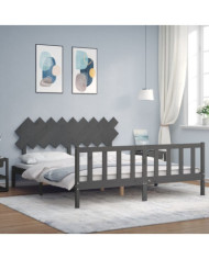 Cadre de lit avec tête de lit gris Super King Size bois massif | Mobilier & Déco