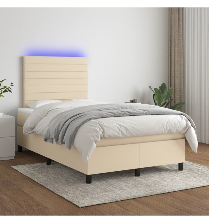 Sommier à lattes de lit et matelas et LED Crème 120x200cm Tissu | Mobilier & Déco