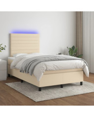 Sommier à lattes de lit et matelas et LED Crème 120x200cm Tissu | Mobilier & Déco
