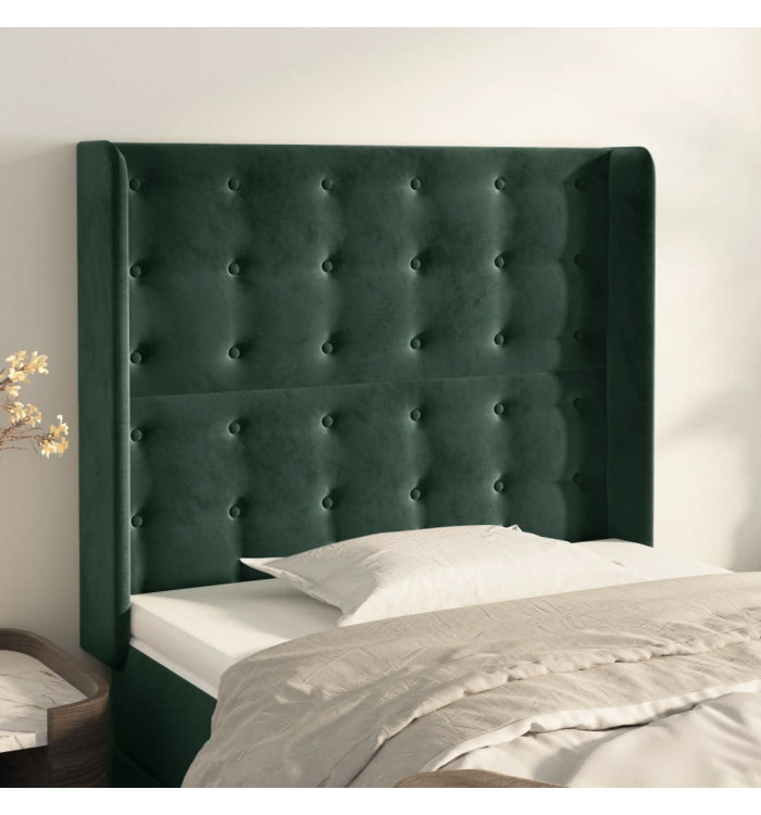 Tête de lit avec oreilles Vert foncé 103x16x118/128 cm Velours | Mobilier & Déco
