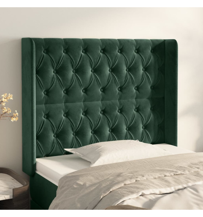 Tête de lit avec oreilles Vert foncé 103x16x118/128 cm Velours | Mobilier & Déco