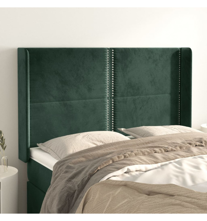 Tête de lit avec oreilles Vert foncé 147x16x118/128 cm Velours | Mobilier & Déco