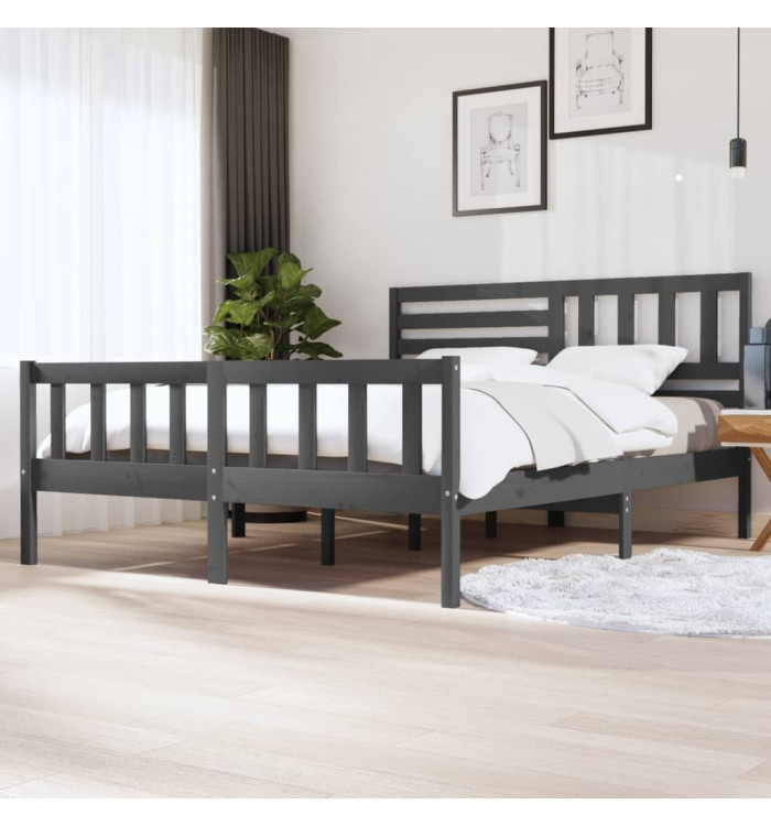 Cadre de lit sans matelas gris bois massif | Mobilier & Déco