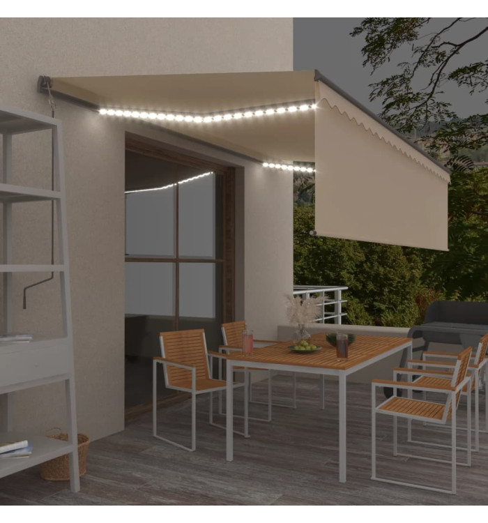 Auvent rétractable manuel avec store et LED 5x3 m Crème | Mobilier & Déco