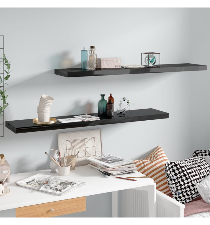 Étagère murale flottante 2 pcs Noir brillant 120x23,5x3,8cm MDF | Mobilier & Déco