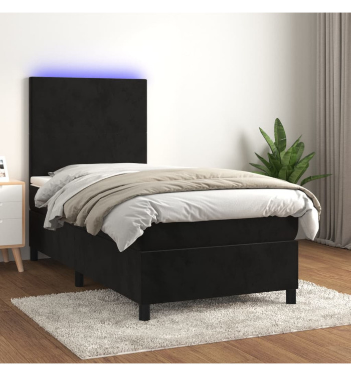 Sommier à lattes de lit avec matelas LED Noir 90x190 cm Velours | Mobilier & Déco