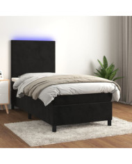 Sommier à lattes de lit avec matelas LED Noir 90x190 cm Velours | Mobilier & Déco