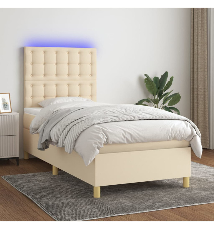 Sommier à lattes de lit et matelas et LED Crème 90x190 cm Tissu | Mobilier & Déco
