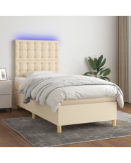 Sommier à lattes de lit et matelas et LED Crème 90x190 cm Tissu | Mobilier & Déco