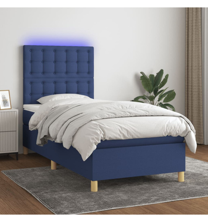 Sommier à lattes de lit et matelas et LED Bleu 80x200cm Tissu | Mobilier & Déco