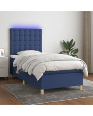 Sommier à lattes de lit et matelas et LED Bleu 80x200cm Tissu | Mobilier & Déco