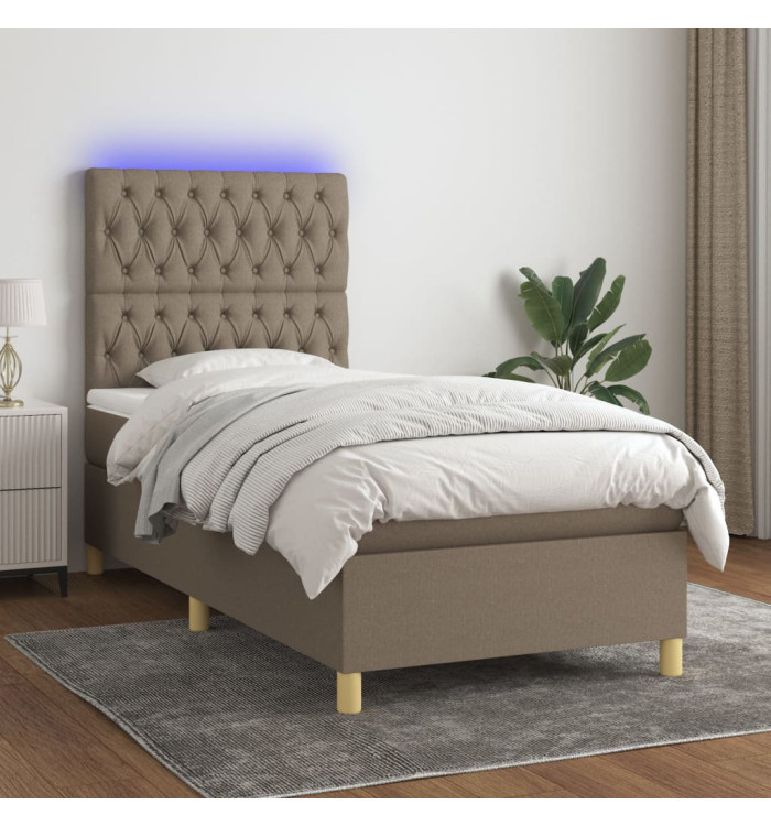 Sommier à lattes de lit et matelas et LED Taupe 80x200cm Tissu | Mobilier & Déco