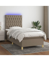 Sommier à lattes de lit et matelas et LED Taupe 80x200cm Tissu | Mobilier & Déco