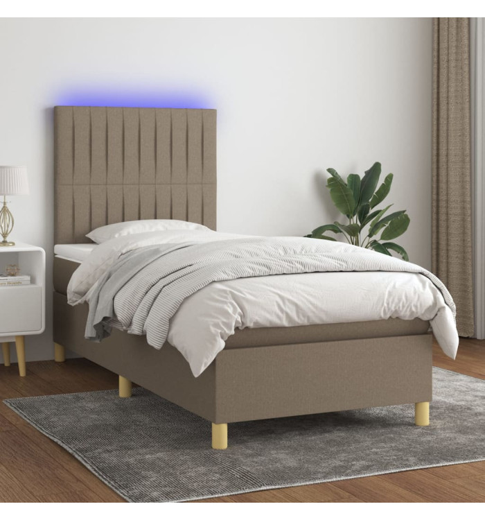 Sommier à lattes de lit et matelas et LED Taupe 100x200cm Tissu | Mobilier & Déco
