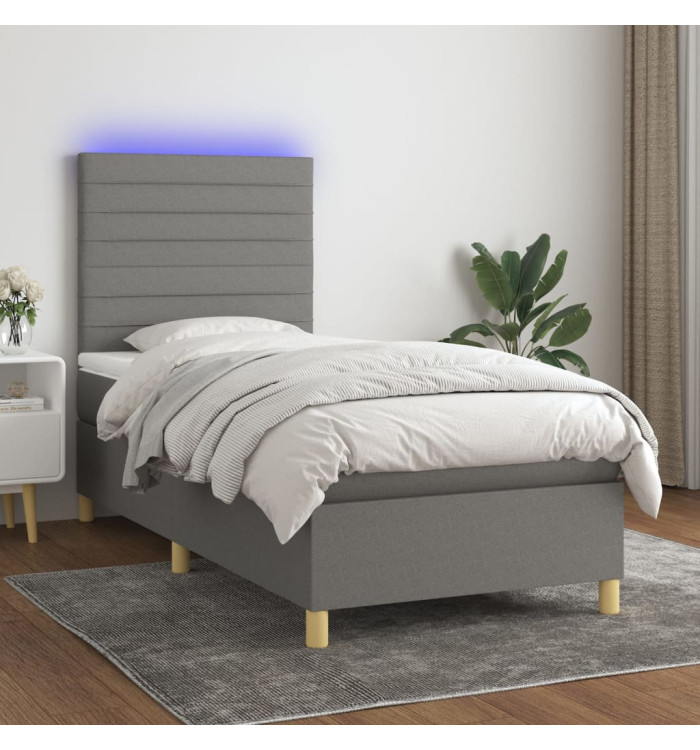 Sommier à lattes de lit et matelas et LED Gris foncé 80x200cm | Mobilier & Déco