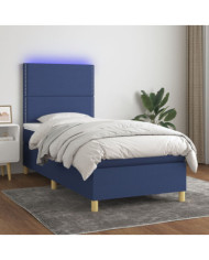 Sommier à lattes de lit avec matelas et LED Bleu 80x200cm Tissu | Mobilier & Déco
