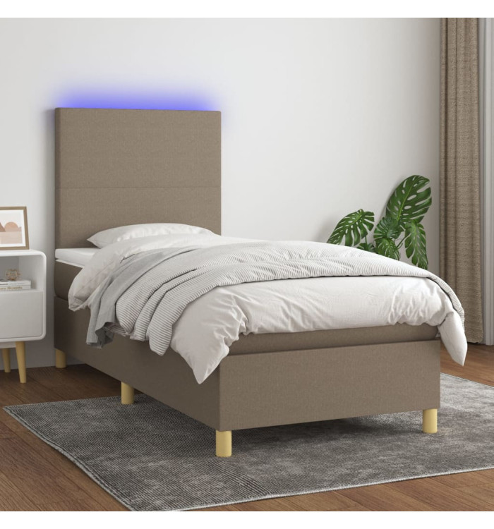Sommier à lattes de lit et matelas et LED Taupe 80x200cm Tissu | Mobilier & Déco