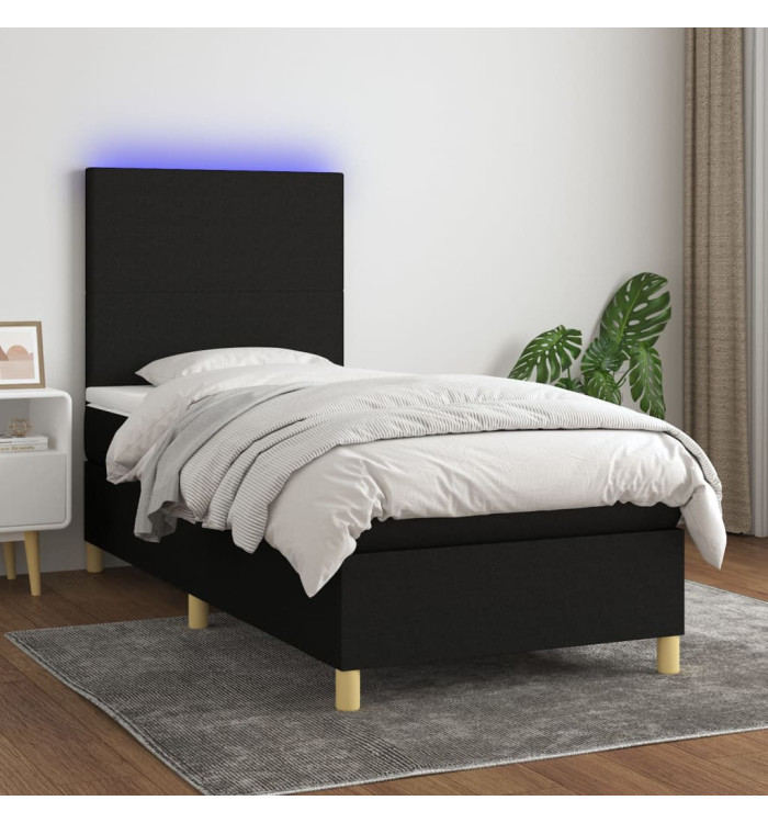 Sommier à lattes de lit avec matelas et LED Noir 80x200cm Tissu | Mobilier & Déco