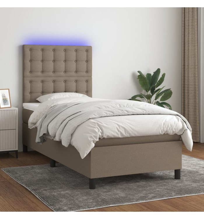 Sommier à lattes de lit et matelas et LED Taupe 90x190 cm Tissu | Mobilier & Déco