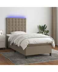 Sommier à lattes de lit et matelas et LED Taupe 90x190 cm Tissu | Mobilier & Déco