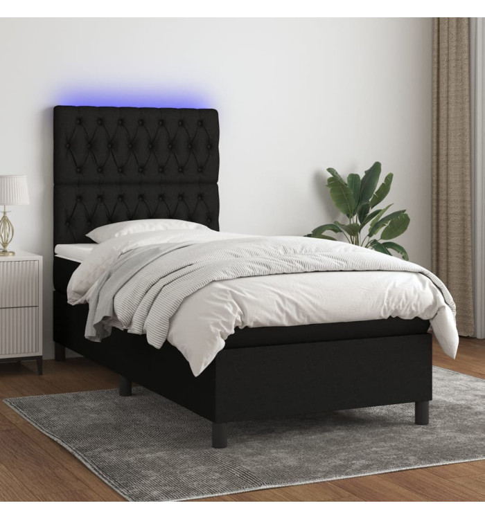 Sommier à lattes de lit avec matelas et LED Noir 90x200cm Tissu | Mobilier & Déco