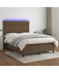 Sommier à lattes de lit matelas et LED Marron foncé 140x190 cm | Mobilier & Déco