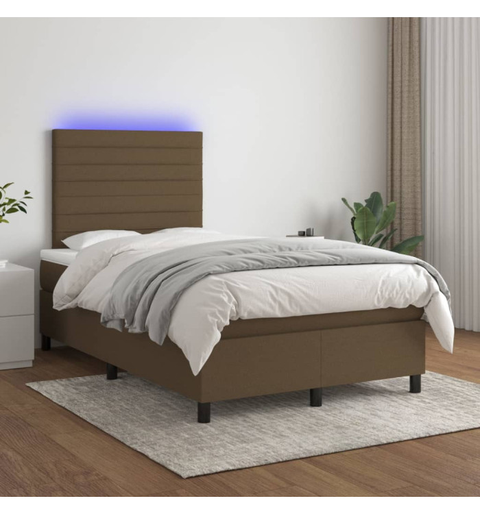 Sommier à lattes de lit matelas et LED Marron foncé 120x200 cm | Mobilier & Déco