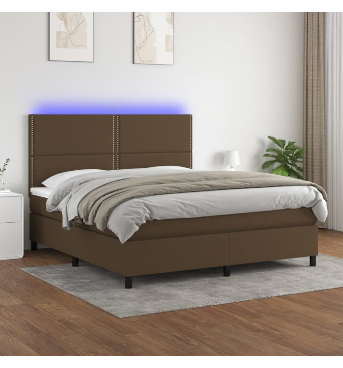 Sommier à lattes de lit matelas et LED Marron foncé 160x200 cm | Mobilier & Déco