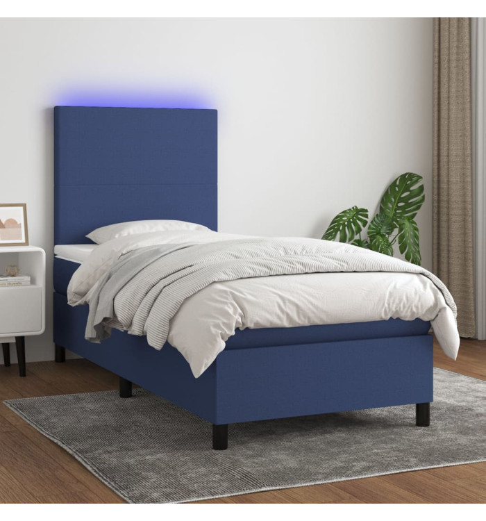 Sommier à lattes de lit avec matelas et LED Bleu 80x200cm Tissu | Mobilier & Déco
