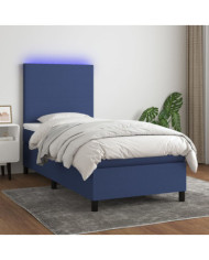 Sommier à lattes de lit avec matelas et LED Bleu 80x200cm Tissu | Mobilier & Déco