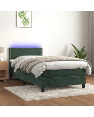Sommier à lattes de lit avec matelas et LED Vert foncé 90x200cm | Mobilier & Déco