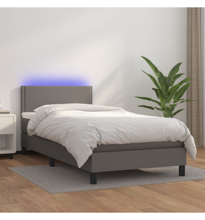 Sommier à lattes de lit et matelas LED Gris 80x200cm Similicuir | Mobilier & Déco