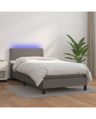 Sommier à lattes de lit et matelas LED Gris 80x200cm Similicuir | Mobilier & Déco