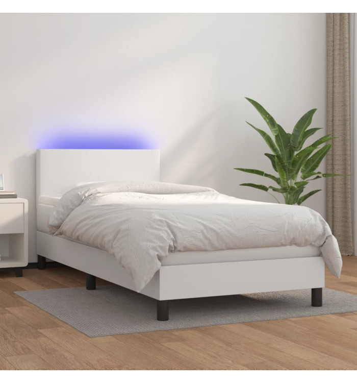 Sommier à lattes de lit et matelas et LED Blanc 100x200 cm | Mobilier & Déco
