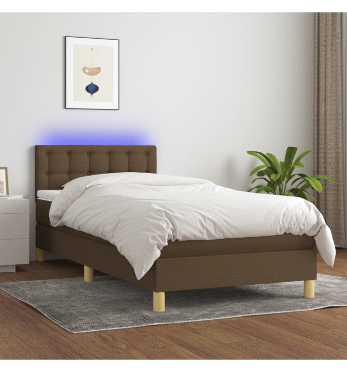 Sommier à lattes de lit et matelas et LED Marron foncé 90x200cm | Mobilier & Déco