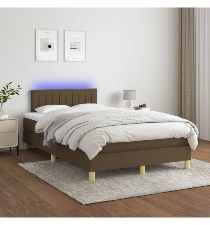 Sommier à lattes de lit matelas et LED Marron foncé 120x200 cm | Mobilier & Déco