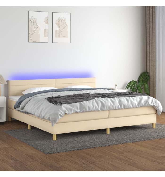Sommier à lattes de lit et matelas et LED Crème 200x200cm Tissu | Mobilier & Déco