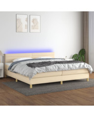 Sommier à lattes de lit et matelas et LED Crème 200x200cm Tissu | Mobilier & Déco
