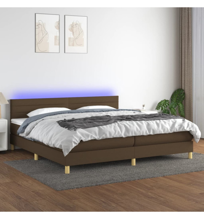 Sommier à lattes de lit matelas et LED Marron foncé 200x200 cm | Mobilier & Déco