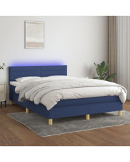 Sommier à lattes de lit avec matelas LED Bleu 140x190 cm Tissu | Mobilier & Déco