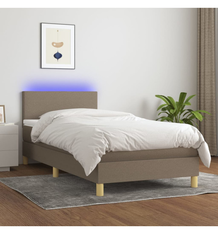Sommier à lattes de lit avec matelas LED Taupe 90x190 cm Tissu | Mobilier & Déco